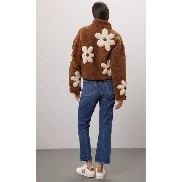 BLANKNYC Brown Floral Faux Shearling Flower Child Jacket Size XS - Picture 3 of 12